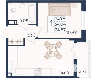 1-к квартира, вторичка, 35м2, 12/18 этаж