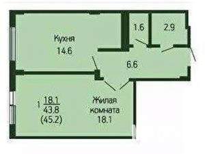 1-к квартира, вторичка, 45м2, 5/9 этаж