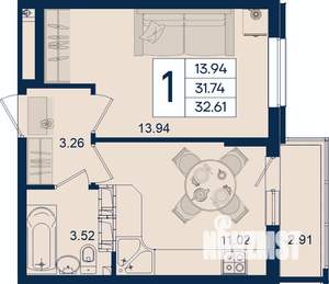 1-к квартира, вторичка, 33м2, 9/18 этаж