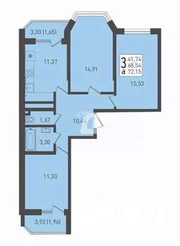 3-к квартира, вторичка, 72м2, 9/24 этаж