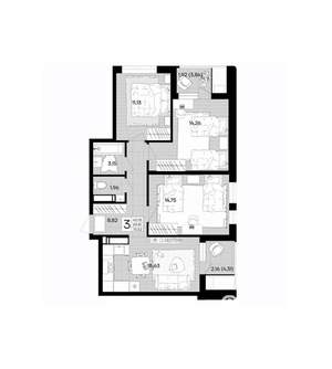 3-к квартира, вторичка, 74м2, 4/18 этаж