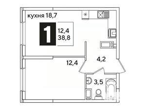 1-к квартира, вторичка, 39м2, 14/16 этаж
