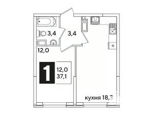 1-к квартира, вторичка, 37м2, 14/16 этаж