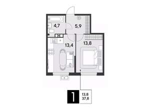 1-к квартира, строящийся дом, 38м2, 6/18 этаж