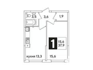 1-к квартира, вторичка, 38м2, 1/16 этаж