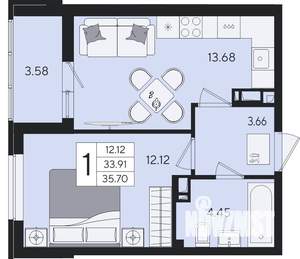 1-к квартира, вторичка, 36м2, 4/8 этаж