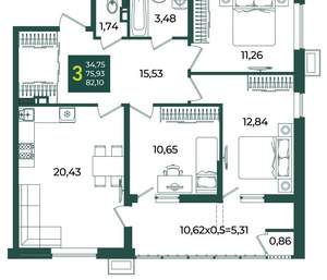 3-к квартира, вторичка, 82м2, 5/18 этаж