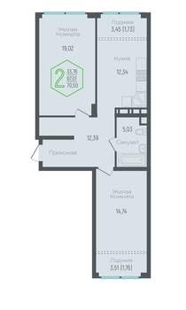 2-к квартира, вторичка, 67м2, 14/24 этаж