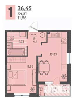 1-к квартира, вторичка, 36м2, 4/18 этаж