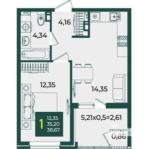 1-к квартира, вторичка, 39м2, 8/18 этаж