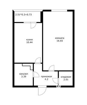 1-к квартира, вторичка, 39м2, 4/4 этаж