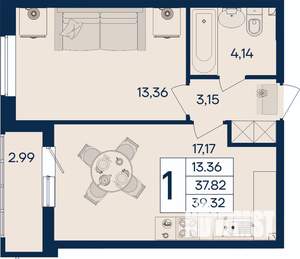 1-к квартира, вторичка, 39м2, 2/18 этаж