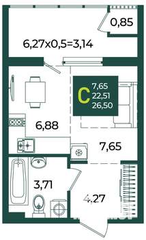 Студия квартира, вторичка, 27м2, 2/18 этаж