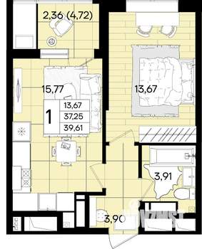 1-к квартира, вторичка, 40м2, 3/18 этаж