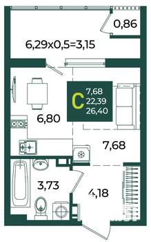 Студия квартира, вторичка, 26м2, 5/18 этаж