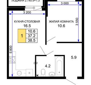 1-к квартира, вторичка, 39м2, 2/16 этаж