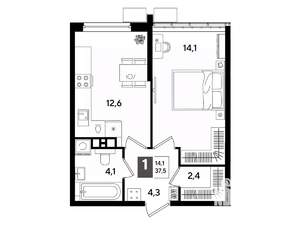 1-к квартира, вторичка, 38м2, 6/16 этаж