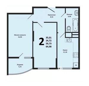 2-к квартира, вторичка, 65м2, 6/17 этаж