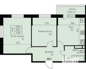 2-к квартира, вторичка, 58м2, 2/3 этаж