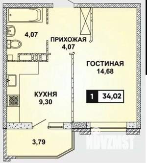 1-к квартира, вторичка, 34м2, 11/18 этаж