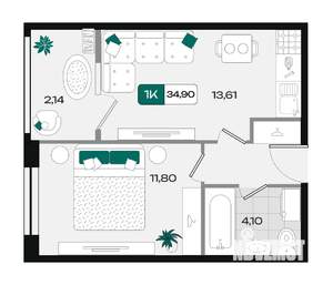 1-к квартира, вторичка, 35м2, 3/18 этаж