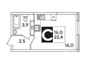 Студия квартира, вторичка, 22м2, 11/16 этаж