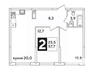 2-к квартира, вторичка, 58м2, 13/16 этаж