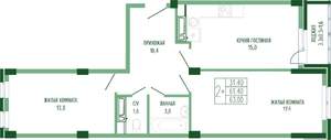 2-к квартира, вторичка, 65м2, 3/4 этаж
