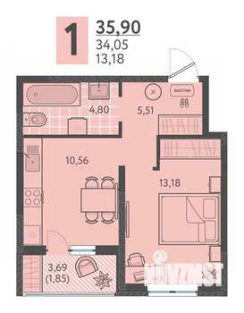 1-к квартира, вторичка, 36м2, 2/18 этаж