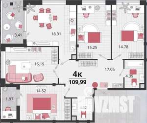 4-к квартира, вторичка, 110м2, 24/24 этаж