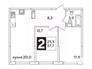 2-к квартира, вторичка, 58м2, 12/16 этаж