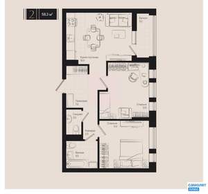 2-к квартира, вторичка, 58м2, 10/18 этаж