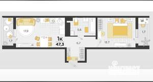 1-к квартира, вторичка, 47м2, 8/25 этаж