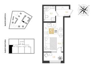 Студия квартира, вторичка, 26м2, 2/9 этаж