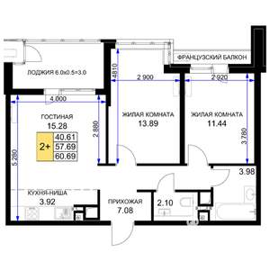 2-к квартира, вторичка, 60м2, 15/16 этаж