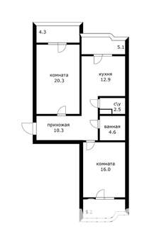 2-к квартира, вторичка, 67м2, 4/16 этаж
