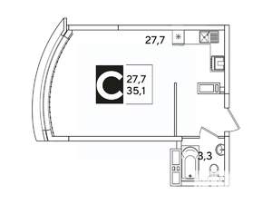Студия квартира, вторичка, 35м2, 12/16 этаж