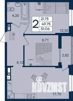 2-к квартира, вторичка, 51м2, 6/18 этаж