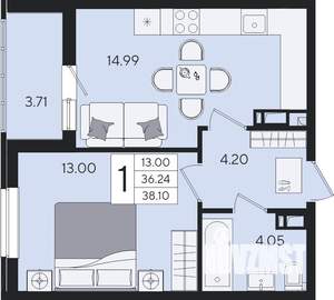 1-к квартира, вторичка, 38м2, 5/8 этаж