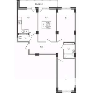 3-к квартира, вторичка, 82м2, 13/15 этаж