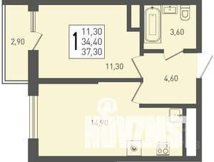 1-к квартира, вторичка, 37м2, 16/24 этаж