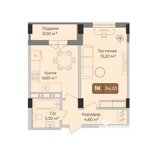 1-к квартира, вторичка, 34м2, 3/9 этаж
