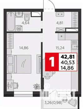 1-к квартира, вторичка, 43м2, 4/9 этаж