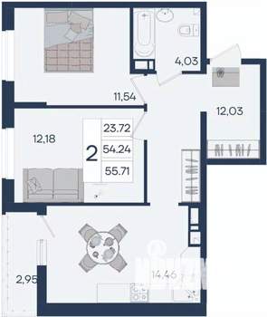 2-к квартира, вторичка, 56м2, 8/18 этаж