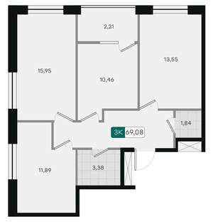 3-к квартира, вторичка, 69м2, 5/18 этаж
