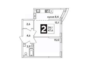 2-к квартира, вторичка, 48м2, 5/16 этаж