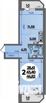 2-к квартира, вторичка, 47м2, 16/16 этаж