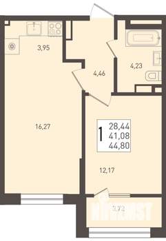 1-к квартира, строящийся дом, 45м2, 5/8 этаж