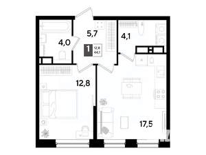 1-к квартира, вторичка, 44м2, 11/16 этаж