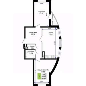 2-к квартира, вторичка, 66м2, 10/19 этаж